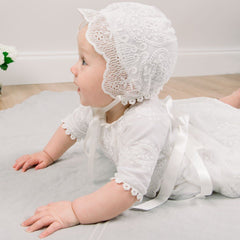 Baby Baptism Dress Long Newborn Baby Christening Gowns Birthday Party Wedding Infant Shower Dress with Bonnet