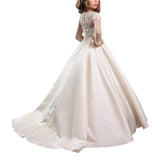 First Communion Dresses for Girls with Sleeves Long Ball Gown Trailing Dress
