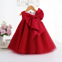 Round Neck Flower Girl Dresses with Big Bow Elegant Princess Dress for 1-14 Years