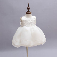 Babe 2 PCS Round Neck Sleeves Christening Dress with Bonnet