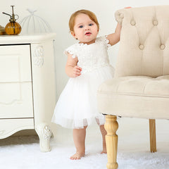 White and Pink Baby Girls' Flower Girl Dress Cute Simple Christening Dresses 0-24 Months