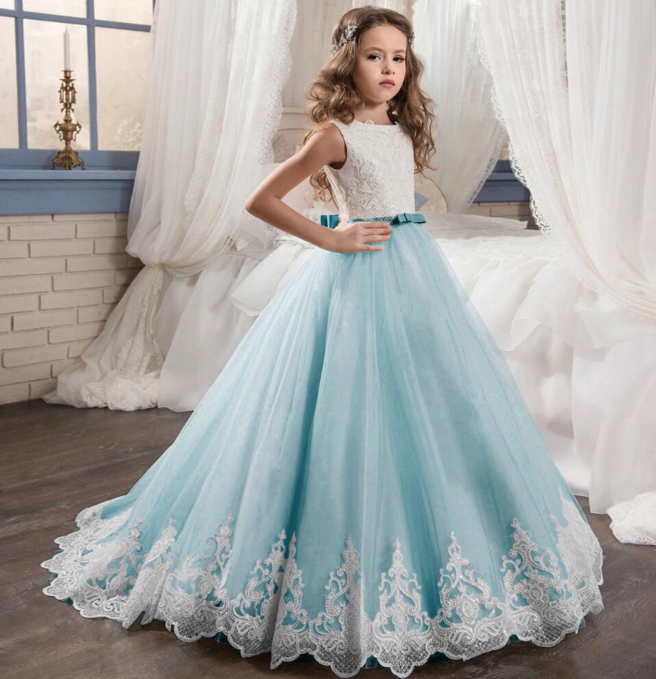 Avadress Communion Ball Gowns Secquin Dresses for Wedding Birthday Dresses Pageant Dresses Princess Dresses Flower Girl 6 / Light Blue