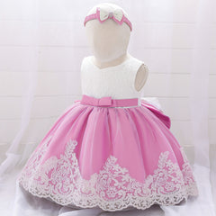 Cute Baby Girl Dresses with Bow Soft Lace Full Length Ball Gown Multi Colors