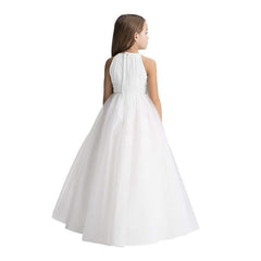 Ivory Flower Girls Dress Sleeveless Princess Chiffon Halter Wedding Dress Bridesmaid Party Birthday Formal Flower Girl Dress