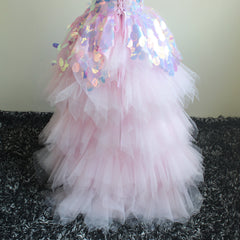 Flower Girl Dress Birday Party Costume Glitter Big Sequins Princess Spangle Dress Layered Wedding Dresses