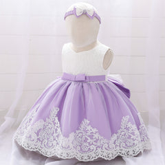 Cute Baby Girl Dresses with Bow Soft Lace Full Length Ball Gown Multi Colors