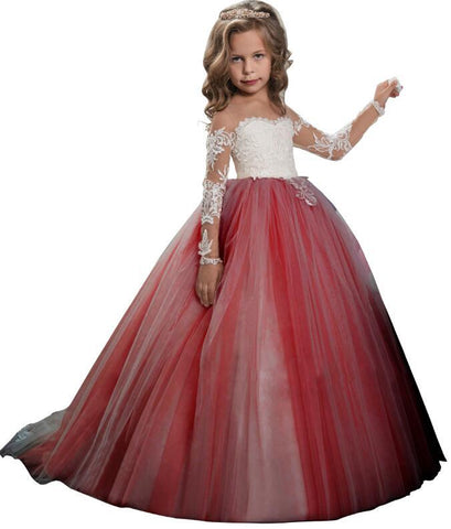 Flower Girl Dresses for Wedding Long Sleeves Lace Champagne Vintage Co ...