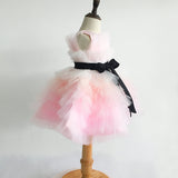 Multi Tulle Gown Pink and White Sleeveless Flower Girl Dresses with Black Sash