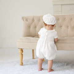 Infant Boys Christening Outfits Peter Collar Cute Babies Baptism Suits with Bonnet