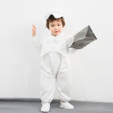 Infant Boys Christening Outfits with Beret Long Sleeves Cute Romper Baptism Suit