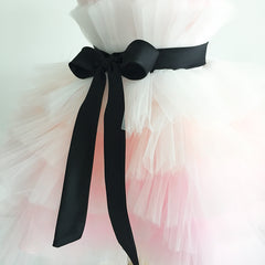 Multi Tulle Gown Pink and White Sleeveless Flower Girl Dresses with Black Sash