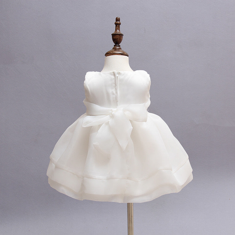 Babe 2 PCS Round Neck Sleeves Christening Dress with Bonnet