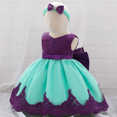 Cute Baby Girl Dresses with Bow Soft Lace Full Length Ball Gown Multi Colors