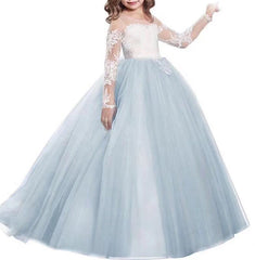 Flower Girl Dresses for Wedding Long Sleeves Lace Champagne Vintage Communion Ball Gowns Princess Dresses