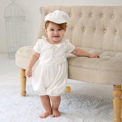 Infant Boys Christening Outfits Peter Collar Cute Babies Baptism Suits with Bonnet