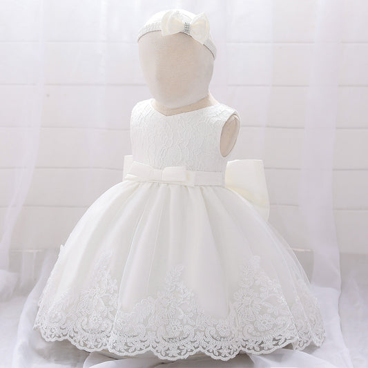 Cute Baby Girl Dresses with Bow Soft Lace Full Length Ball Gown Multi Colors