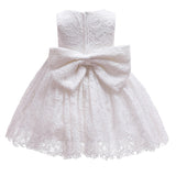 Cute Sleeveless Lace Christening Dress with Bow and Bonnet Lovely Princess Dresses