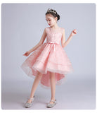 Cute Flower Girl Dresses with Bow Kids' High-low Princess Dresses Puffy Gown Embroidery Sheer