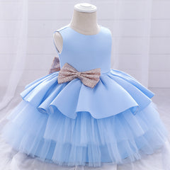 Cute Tiered Dress V Backed Flower Girl Dresses Fancy Tulle Gown with Bows for Baby Girls