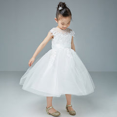 First Communion Dress Tea Length Tulle Gown Princess Dresses Embroidery Sheer