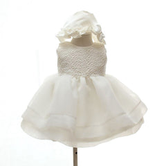 Babe 2 PCS Round Neck Sleeves Christening Dress with Bonnet