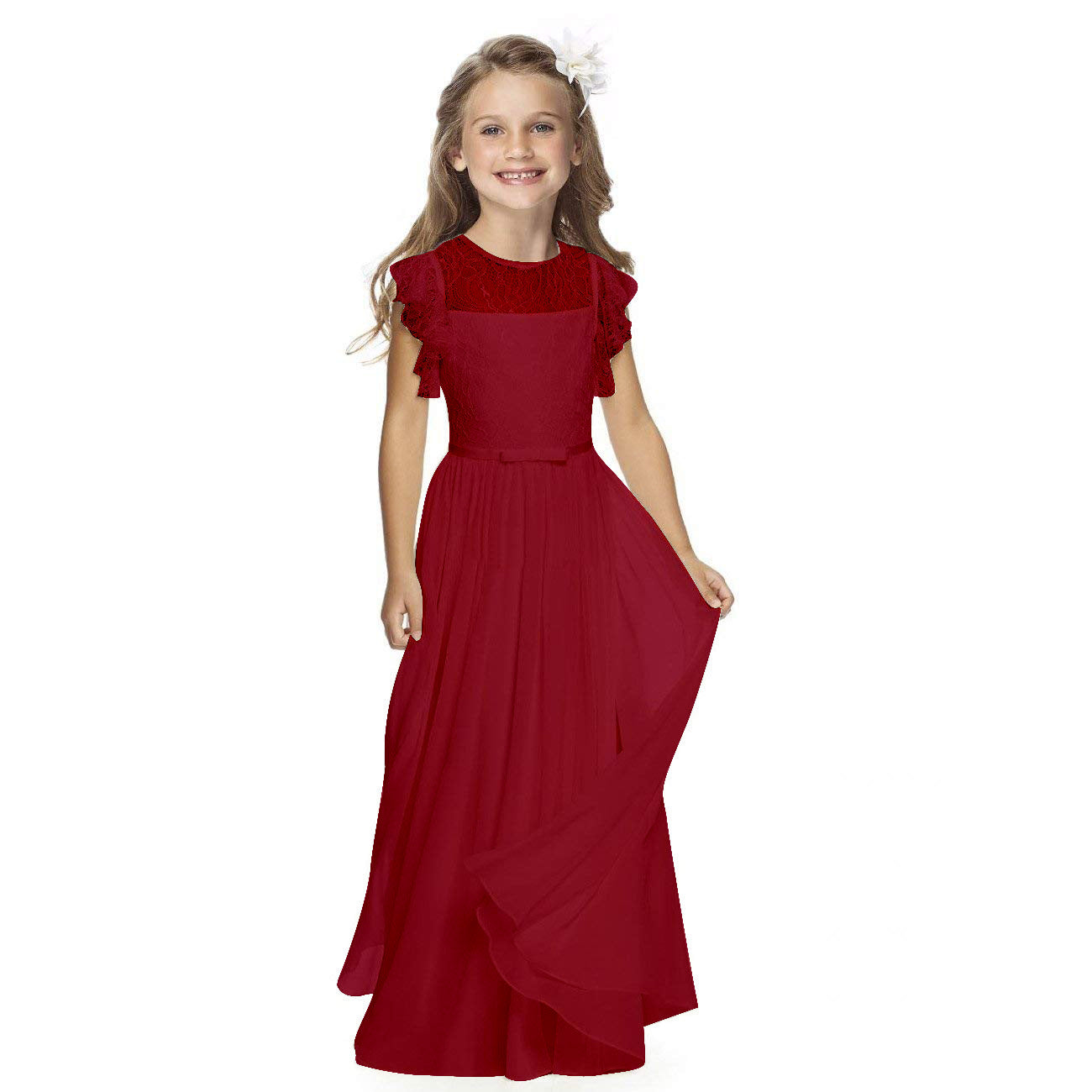Elegant Round Neck Lace Flower Girl Dresses A Line Simple Plain Party Dress Floor Length