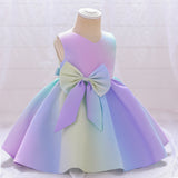 Kid's Sleeveless Bow Gown Colorful Princess Dress for Holiday Party Wear