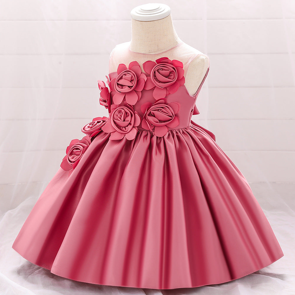 Toddler's Pleated Dress with Bow Cute Sleeveless Pincess Gown 4 Colors