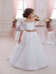 Elegant Flower Girl Lace Beading First Communion Dress Kids Lace Ball Gown Dresses