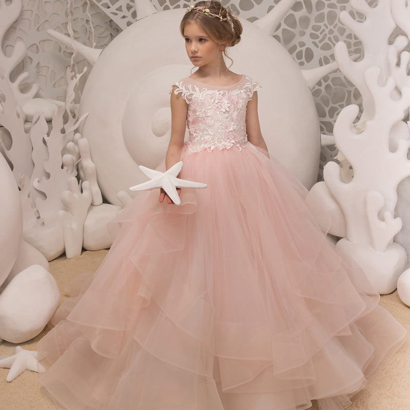 Light Pink Kids Girls Luxury Birthday Evening Party Long Dress Teen Children Elegant Princess Party Pageant Formal Gown Dress