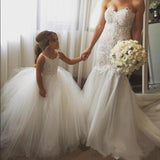 Flower Girls Lace Tulle Ball Gowns First Communion Dresses lace top with multilayered skirt