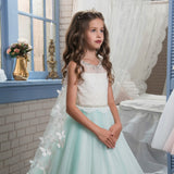 Princess Lace Flower Girl Dresses Kids Wedding Pageant Ball Gowns with Wrap Butterfly Girls First Communion Dress Tail cap