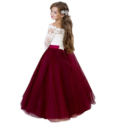 Flower Girl Dress Long Sleeve Kids Lace Pageant Party Christmas Ball Gown Dresses Multi-colors