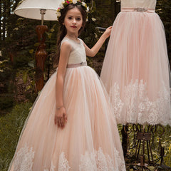 First Communion Dress Kids Sleeveless Long Lace Ball Gowns for Girls Birthday Dresses Flower Girl Gown for Wedding