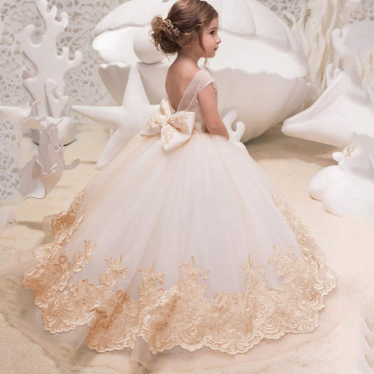 Elegant Flower Girl Dress for Wedding Kids Sleevelesss Lace Pageant Ball Gowns fancy girl Birthday Dresses