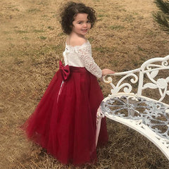 Flower Girl Dress Long Sleeve Kids Lace Pageant Party Christmas Ball Gown Dresses Multi-colors