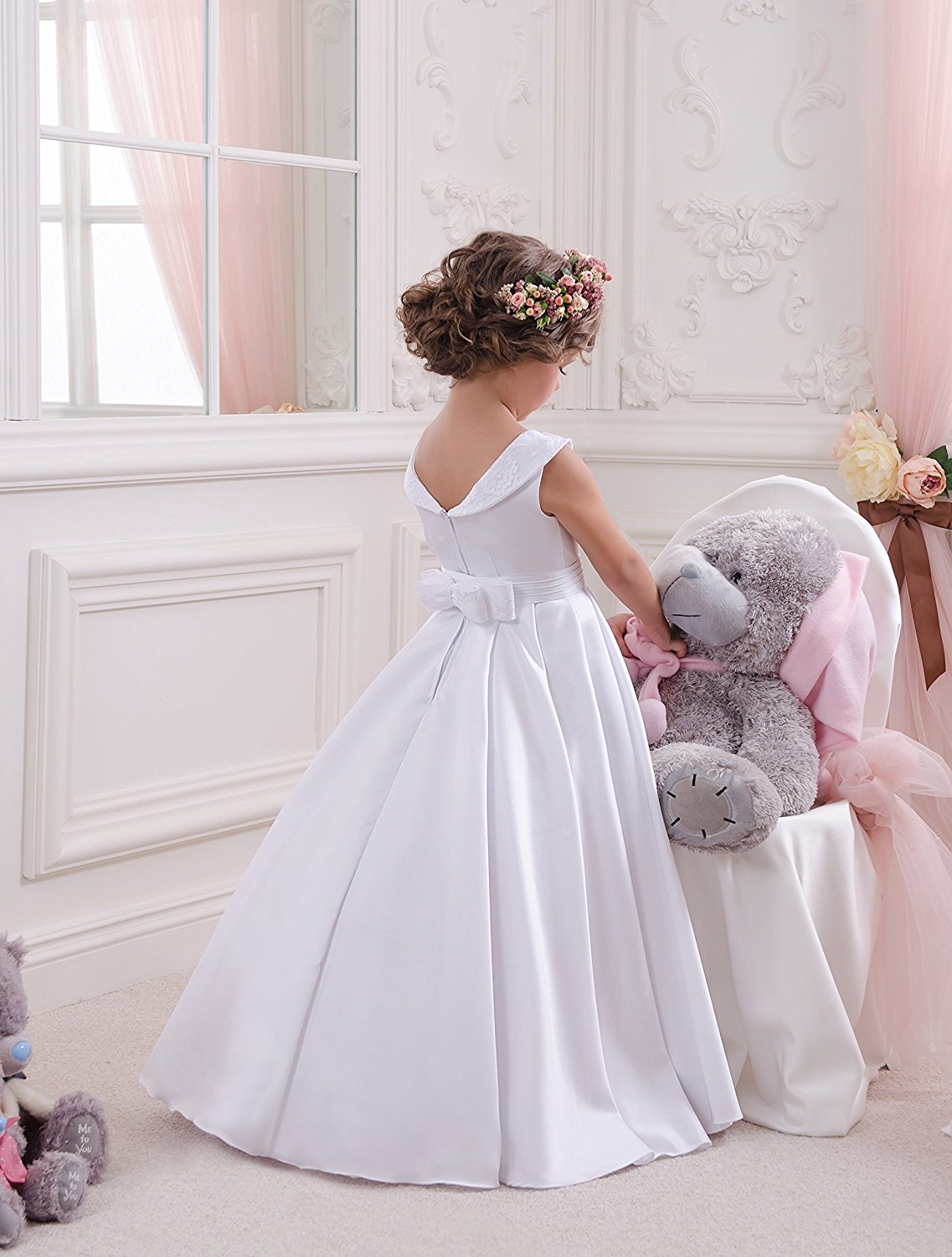 Princess / Ball Gown Sweep / Brush Train Wedding / Party Flower Girl Dresses  - Sequined Short Sleeve Off Shoulder With Bow(S) / Pleats | Princess ball  gowns, Girls ball gown, Girls dresses