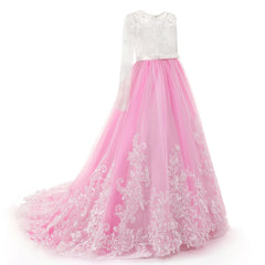 Flowers Girls Dress Applique Tulle Lace Wedding Dress Tea Length Full Birthday Christmas Prom Ball Gown