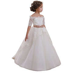 Elegant Flower Girl Lace Beading First Communion Dress Kids Lace Ball Gown Dresses