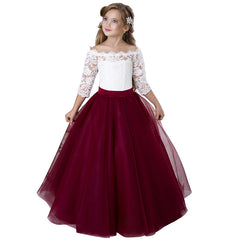 First Communion Dresses Long Sleeve Kids Lace Pageant Party Christmas Ball Gown Flower Girl Dress