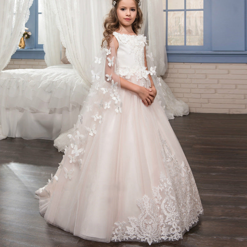 Birthday Wedding Party Holiday Bridesmaid Flower Girl Light Pink and White Tulle Lace Dress