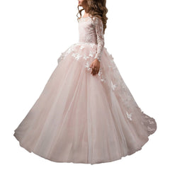 First Communion Dresses  Long Sleeve Butterflies Dresses girls ball gowns princess dresses  Flower Girl Dresses for Wedding