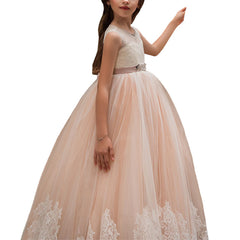 First Communion Dress Kids Sleeveless Long Lace Ball Gowns for Girls Birthday Dresses Flower Girl Gown for Wedding