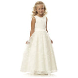 Communion Dress O-Neck Sleeveless A line Wedding Pageant Lace Flower Girl Dress with Belt for Kids 2-12 Year Old