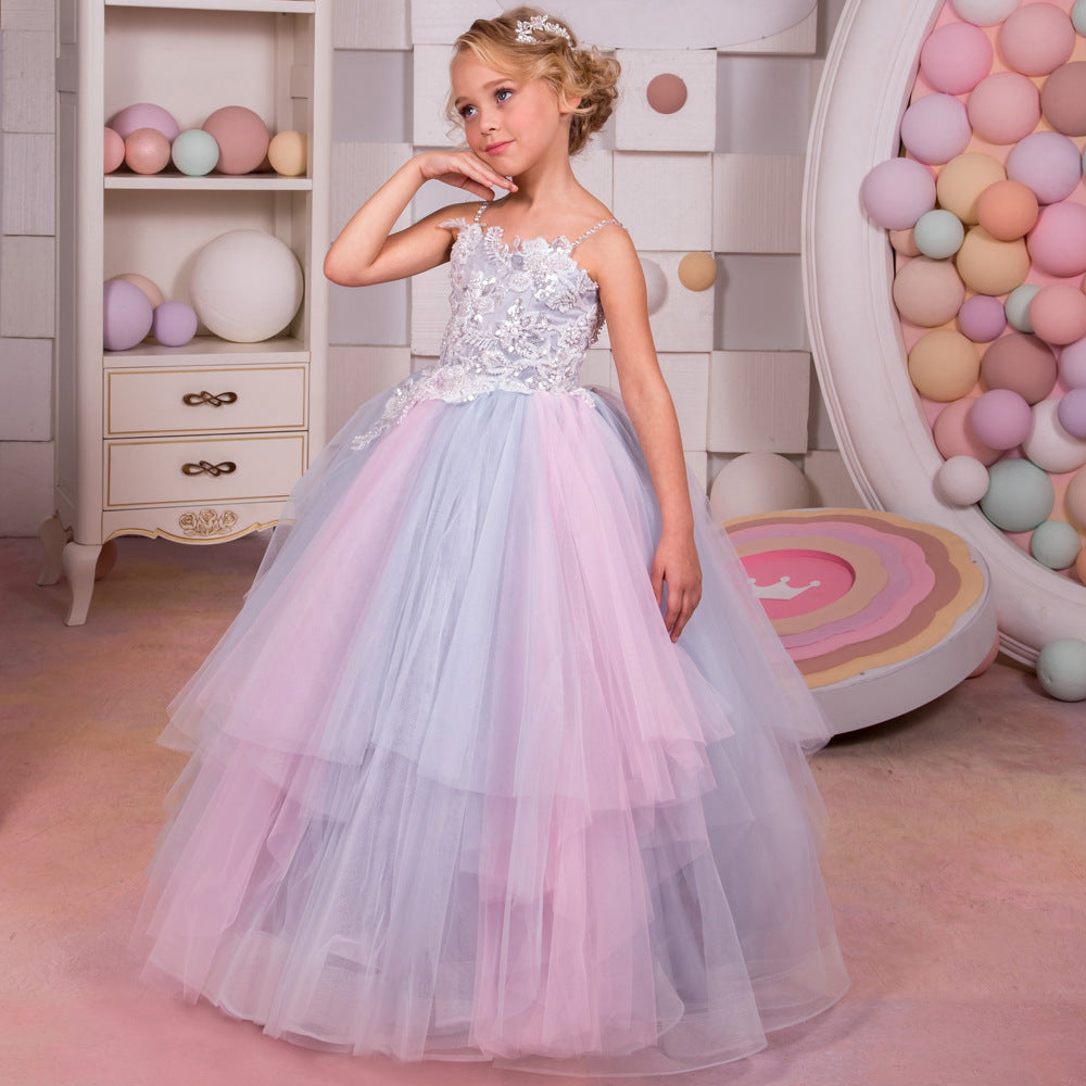 Colorful Party Dress Wedding Girl Holiday Princess Dresses Embroidery Trailing Birthday Ball Gown