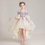 Floral Embroidered Girls' Princess Dresses Puffy Gown Children's Piano Costumes Flower Girl Wedding Dresses