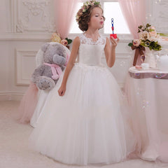 First Communion Girls Wedding Princess Dress Pageant Embroidery Sleeveless Ball Gown Flower Dresses