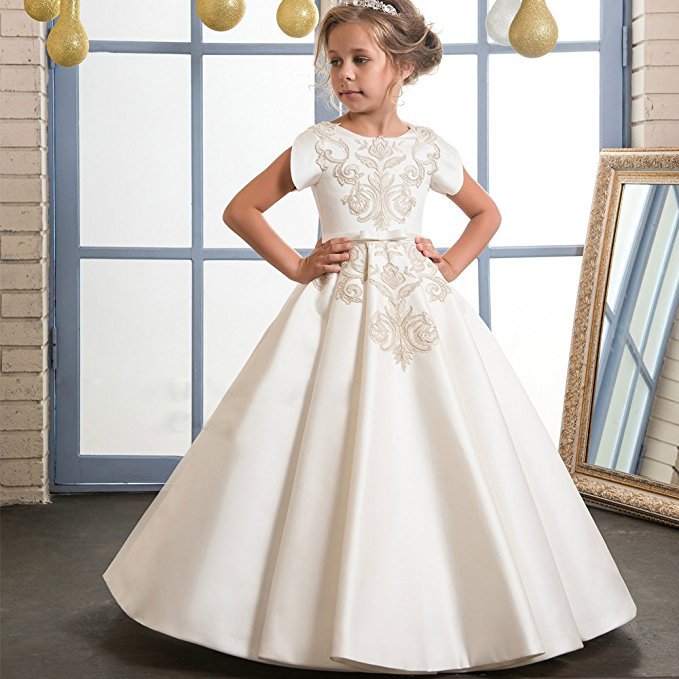 Royal Flower Girl Dress for Weddings Satin Lace Ball Gown Girl Party Communion Dress Pageant Gown Kids Clothing