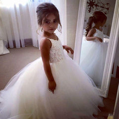 Flower Girls Lace Tulle Ball Gowns First Communion Dresses lace top with multilayered skirt