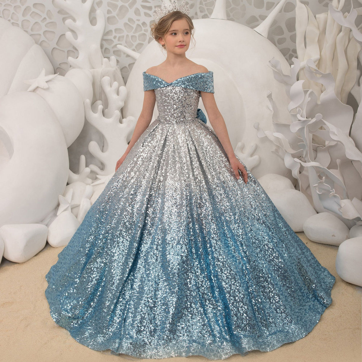 Unique Mix Color Ball Gown Flower Girl Dresses New Deminha Dress for Girls Sequins Off The Shoulder, Light Blue / 2 Unique Mix Color Ball Gown Flower Girl Dresses New Deminha Dress for Girls Sequins Off The Shoulder, Light Blue / 2